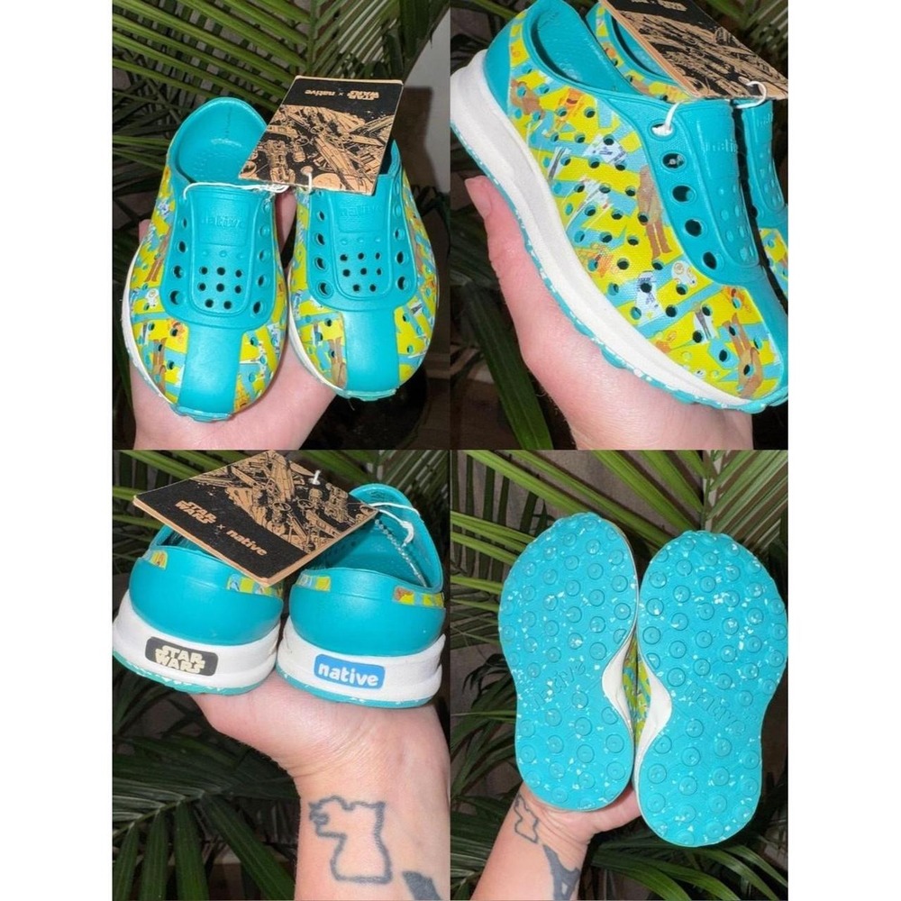 Native Kids Jefferson Star Wars Sneakers Turquoise Yellow Green Camo Size 5 NEW